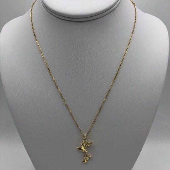 18K Gold Plated Butterfly Necklace Stainless Steel Cubic Zirconia Women's - Picture 3 of 10